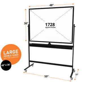 Mobile Whiteboard - Large Height Adjust 360° Rolling Double Sided Dry Erase Board, Magnetic White Board, Bonus Flip Chart Holders, and Paper Pad - Kamelleo