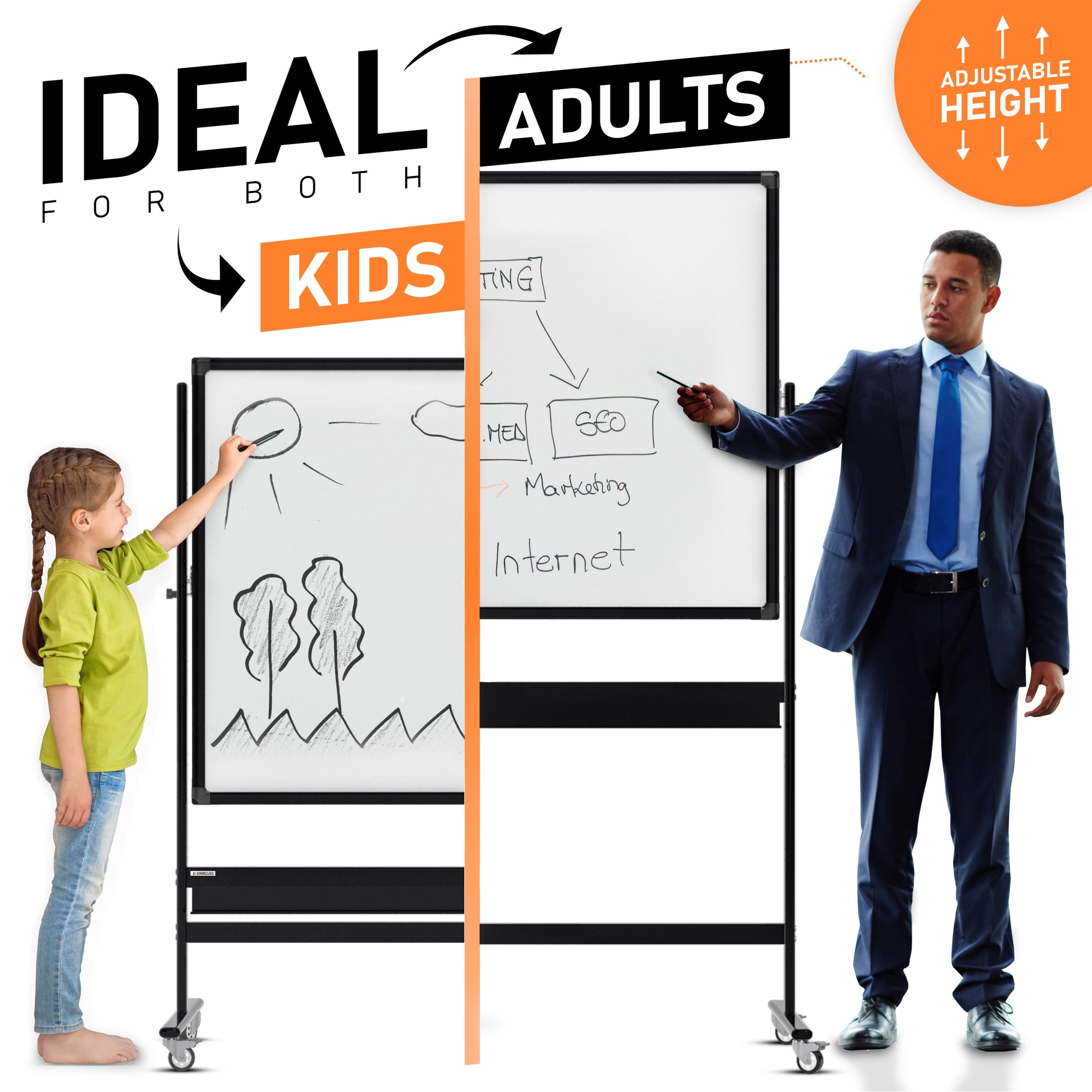 Rolling Double-Sided Easel Dry Erase Board