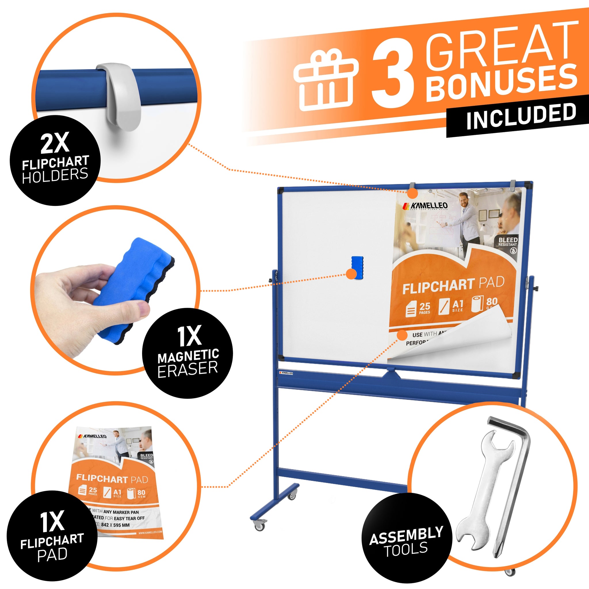 Kamelleo Mobile Whiteboard Large Dry Erase Board Rolling White Board