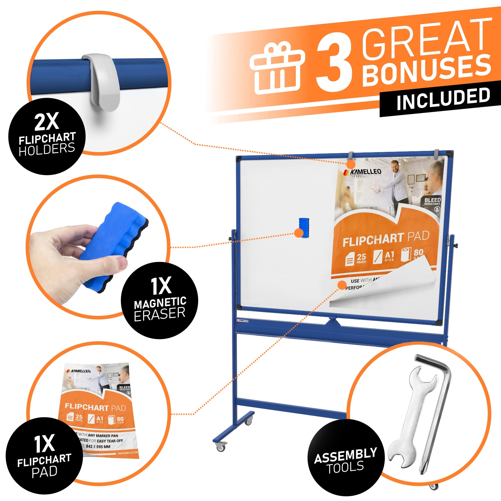 Dry Erase Whiteboard Easel on Wheels - 70'' x 36'' Large Double Sided  Mobile Whiteboard, Reversible Magnetic Rolling White Board for Home Office  Classroom, Flip Chart Holders and Paper Pad - Amazing
