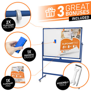 CALENBO White Board Dry Erase Board with Stand 36 X 24, Mobile Whiteboard  with Stands, Double-Sided & Height Adjustable Rolling Magnetic Whiteboard