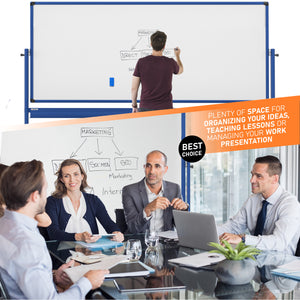 Mobile Whiteboard - Large Height Adjust 360° Rolling Double Sided Dry Erase Board, Magnetic White Board, Bonus Flip Chart Holders, and Paper Pad - Kamelleo