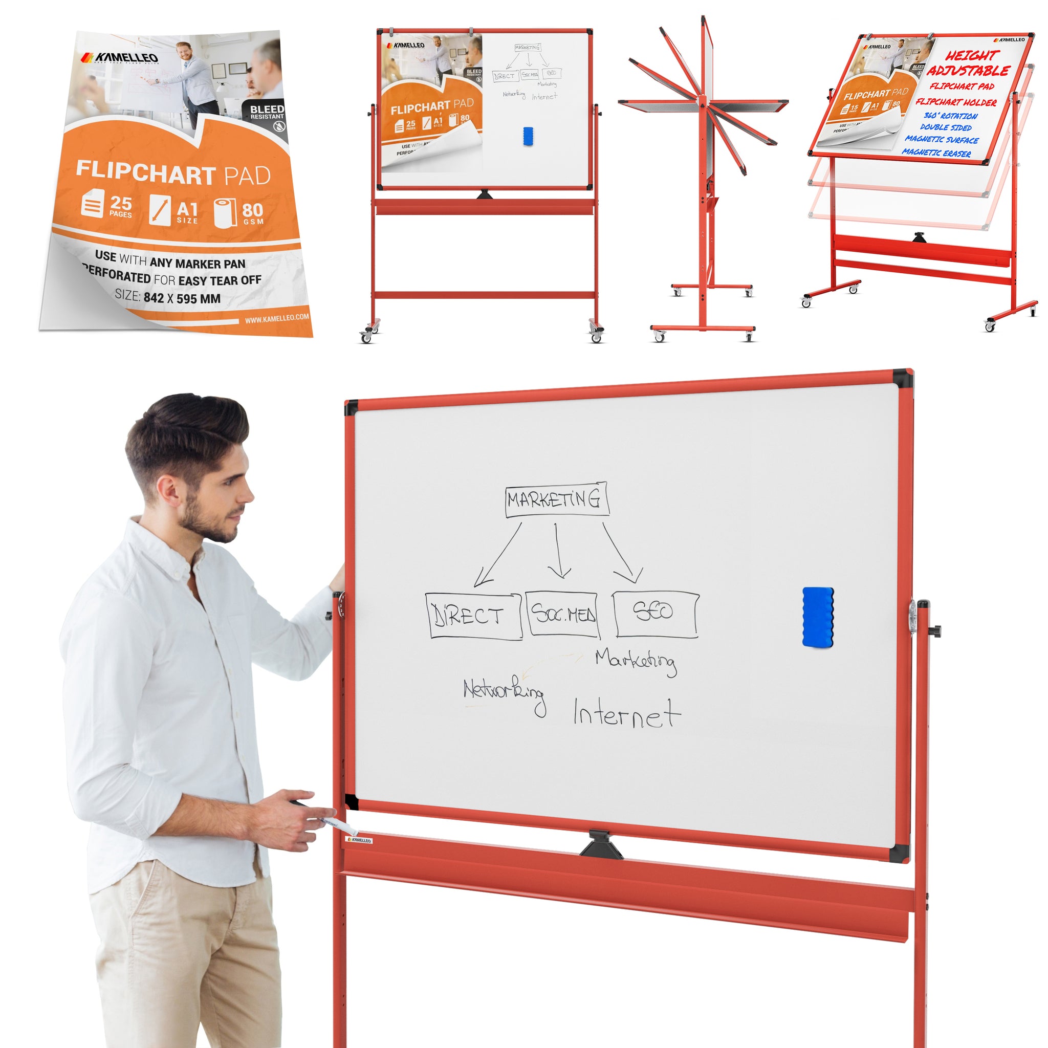 Kamelleo Mobile Whiteboard Large Dry Erase Board Rolling White Board