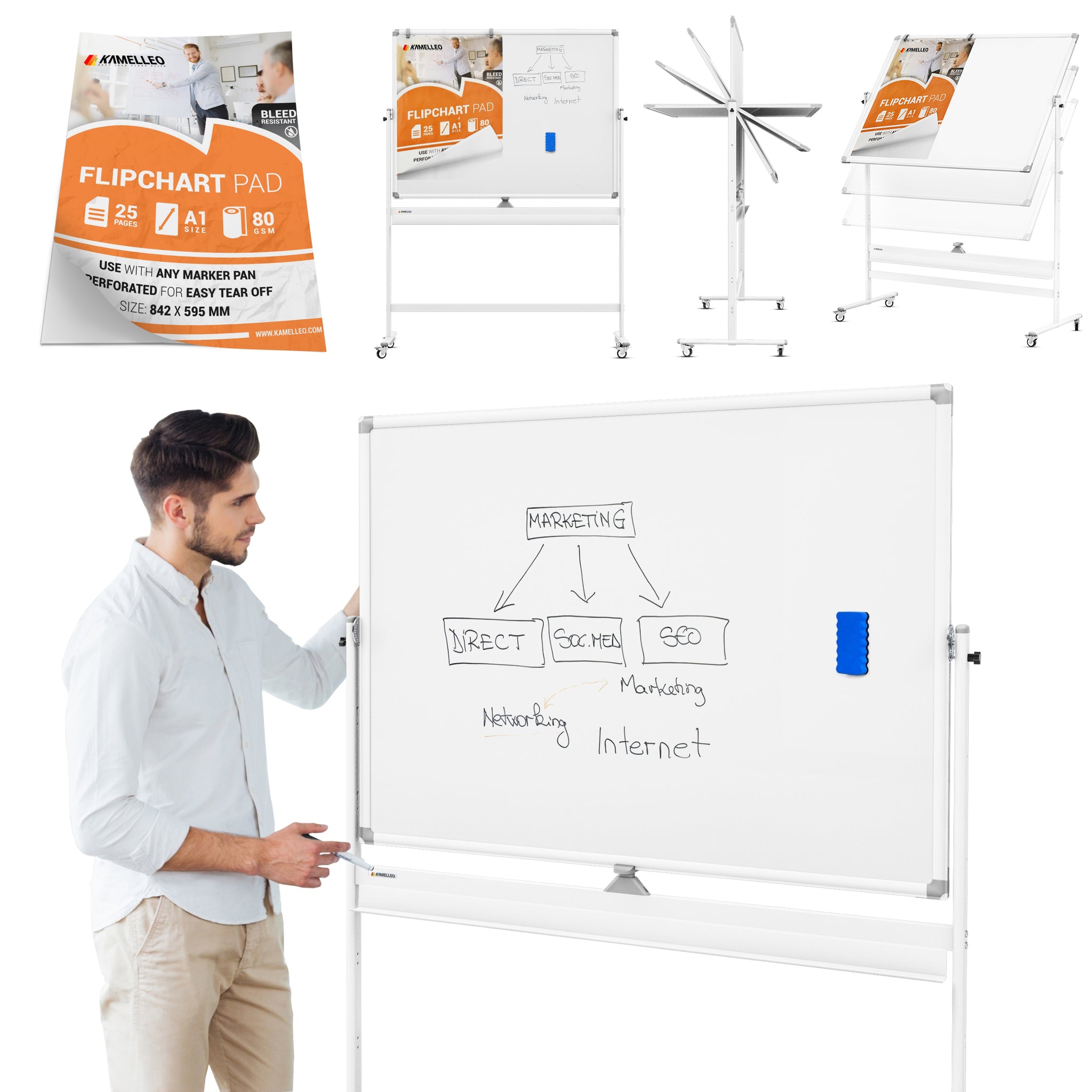 Dynamic by 360 Office Furniture 48 x 36 Wall-Mount Magnetic Whiteboard  with Aluminum Frame