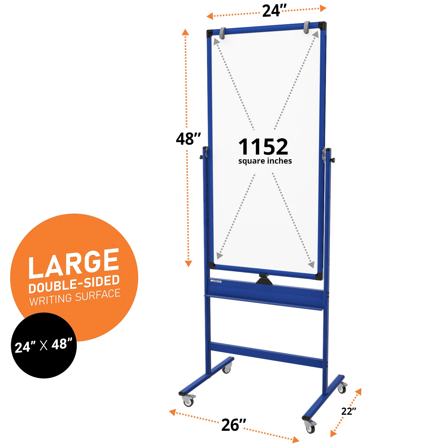 Oline Mobiles Whiteboard 122x91 Cm – Höhenverstellbar, Magnetisch, Doppelseitig Auf Rädern